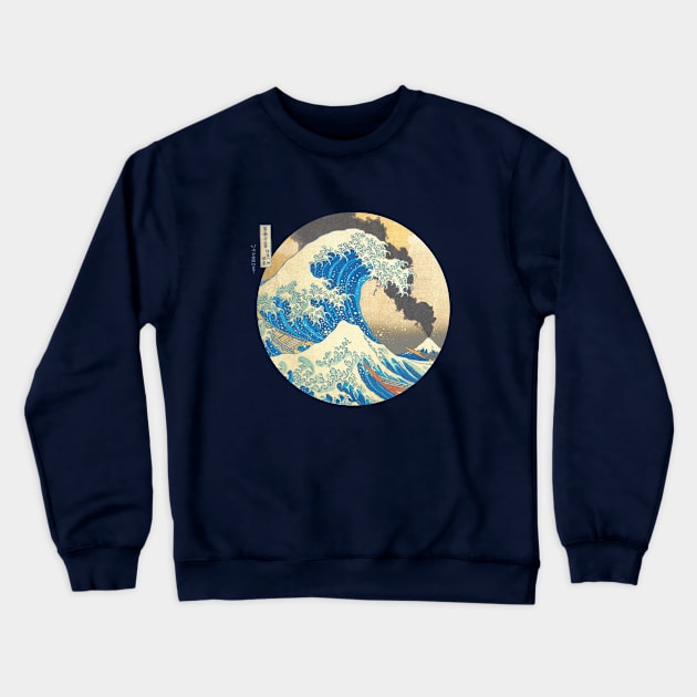 The Great Wave Off Kanagawa Mount Fuji Erupting Crewneck Sweatshirt by tonylonder